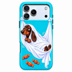 Candy Sling | Teal Ghost Dachshund Phone Case — view 1