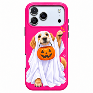 Pumpkin Paws | Pink Ghost Dog Phone Case — view 1